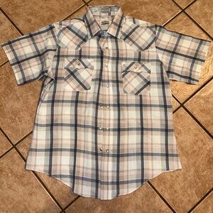 Levi’s White Tab Western Short Sleeve Plaid Pearl Snap Shirt 70s Vintage Large